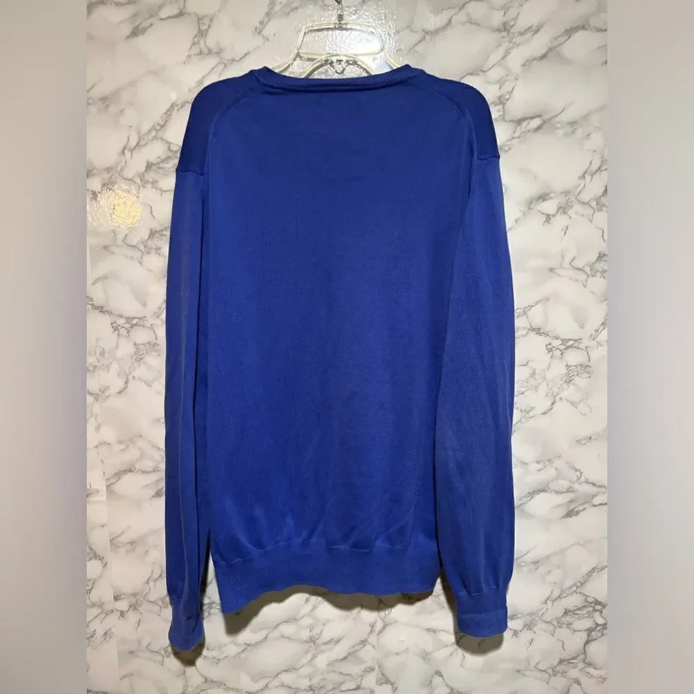 Zara Man Sweater Large Blue Fine Cotton V-neck Longsleeve Bulgaria